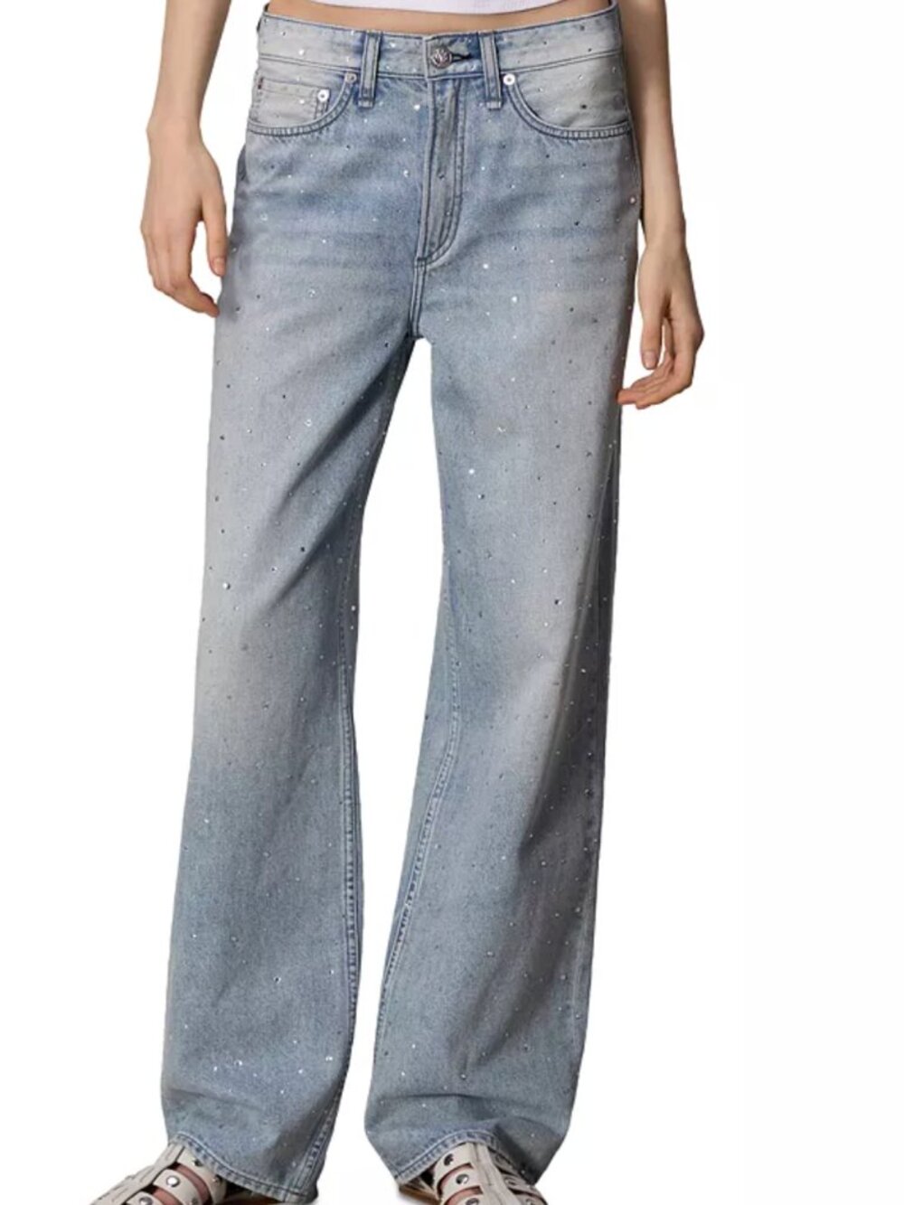 NWT rag & bone Logan Bejeweled Wide Leg Jeans Misty Rhinestone Jewel 28 NWT $358 - Picture 1 of 6